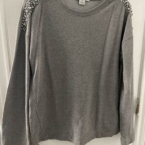 Women’s gray Liz Claiborne top with jewels. Size medium tall